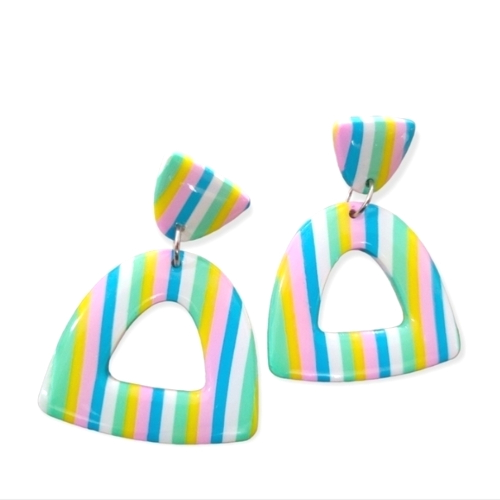 New Candy Stripe Resin Earrings Pastel Statement Earrings Night Moves Atelier
